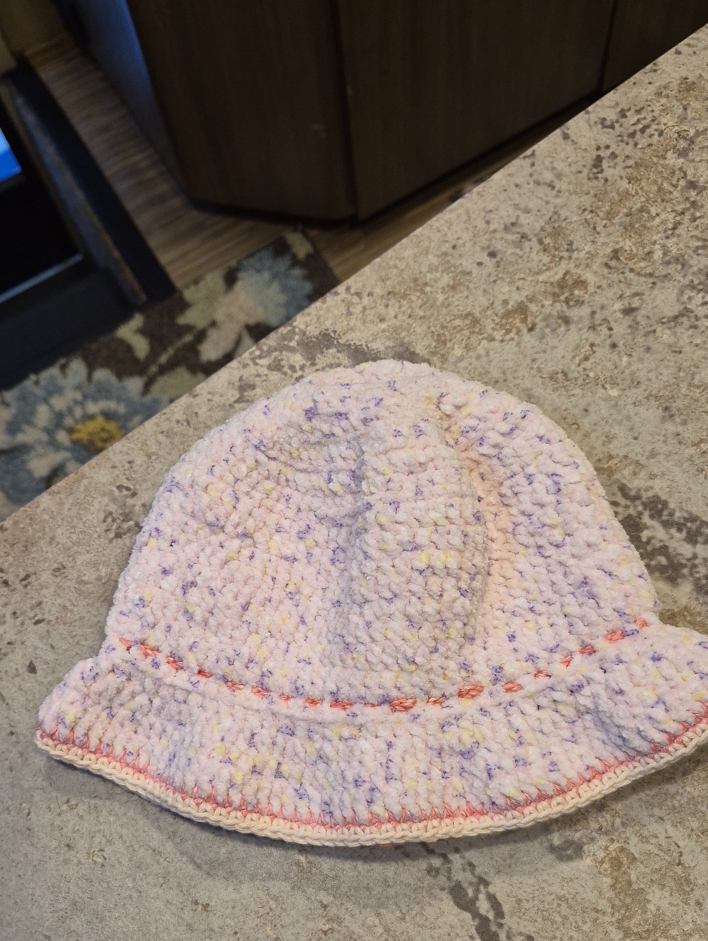 Pastel Speckled Crochet Bucket Hat for Kids - Pink